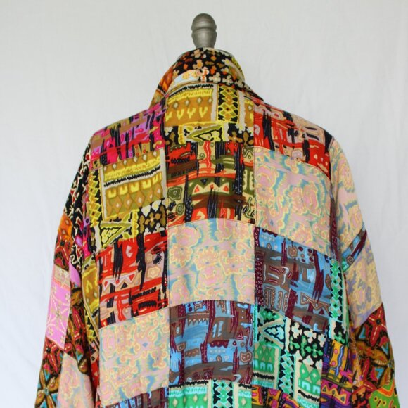 We Be Bop Vintage Patchwork Bomber puffer Jacket patchwork aztec asian ethnic - Picture 9 of 10